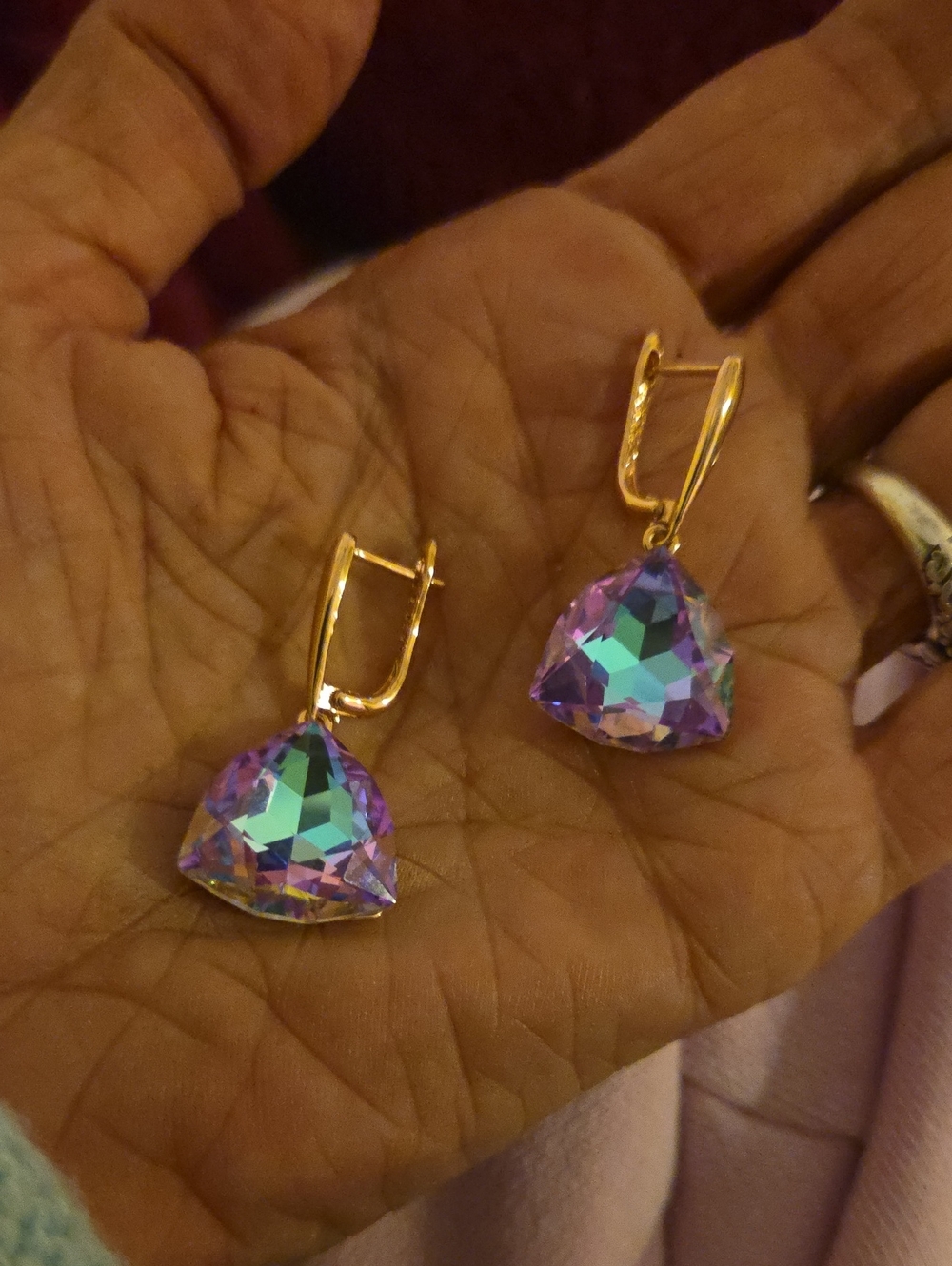 New! Rose Gold-Plated Purple Aurora Crystal Drop Earrings - Women Jewelry